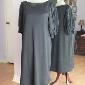 Ashley Stewart Black Dress with Sheer Pleated Chiffon Sleeves Size 1 X